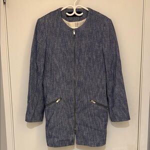 Zara Navy Textured Blazer with Zip Details